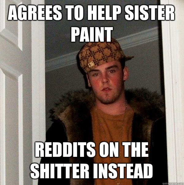 Agrees to help sister paint Reddits on the shitter instead  Scumbag Steve