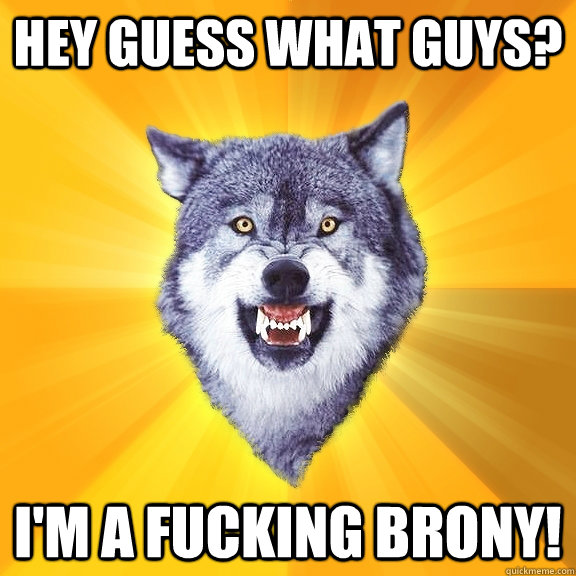 Hey Guess what Guys? I'M A FUCKING BRONY!  Courage Wolf