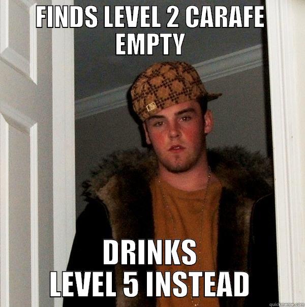 FINDS LEVEL 2 CARAFE EMPTY DRINKS LEVEL 5 INSTEAD Scumbag Steve