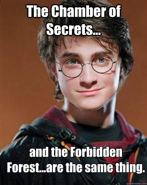 The Chamber of Secrets... and the Forbidden Forest...are the same thing.
  Arousing Harry Potter