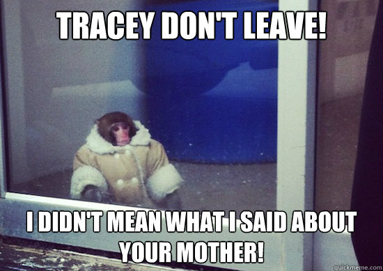 Tracey don't leave! I didn't mean what I said about your mother! - Tracey don't leave! I didn't mean what I said about your mother!  Ikea Monkey