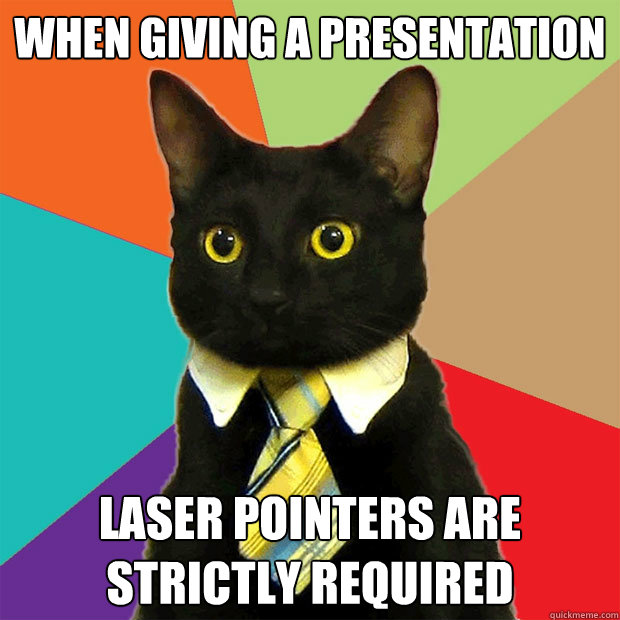 when giving a presentation laser pointers are strictly required  Business Cat