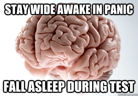 Stay wide awake in panic fall asleep during test  Scumbag Brain