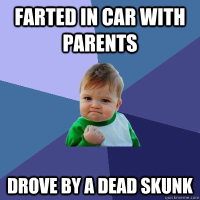 Farted in car with parents drove by a dead skunk  Success Kid