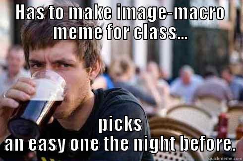 HAS TO MAKE IMAGE-MACRO MEME FOR CLASS... PICKS AN EASY ONE THE NIGHT BEFORE. Lazy College Senior