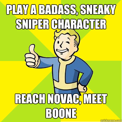 Play A Badass, Sneaky Sniper Character Reach Novac, Meet Boone  Fallout new vegas