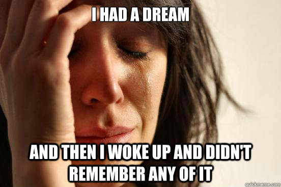 I had a dream and then i woke up and didn't remember any of it  First World Problems