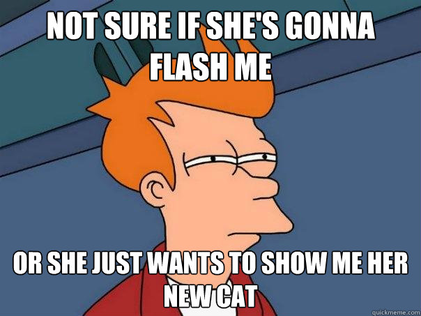 Not sure if she's gonna flash me or she just wants to show me her new cat - Not sure if she's gonna flash me or she just wants to show me her new cat  Futurama Fry