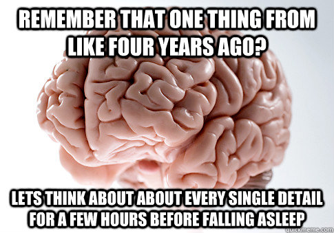 Remember that one thing from like four years ago?  Lets think about about every single detail for a few hours before falling asleep  Scumbag Brain