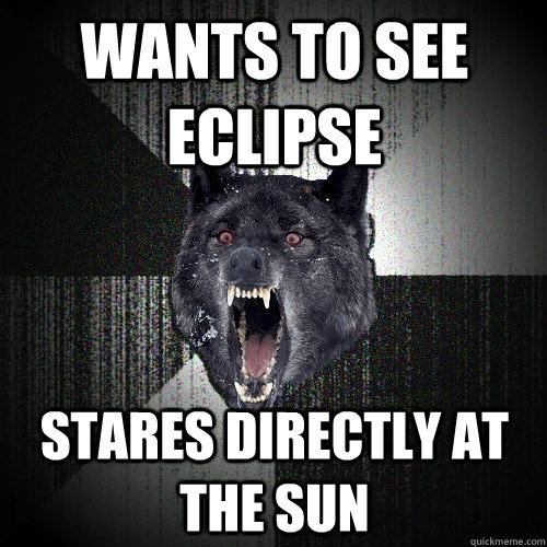 wants to see eclipse stares directly at the sun - wants to see eclipse stares directly at the sun  Insanity Wolf