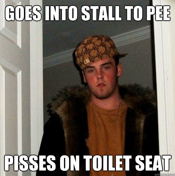 Goes into stall to pee Pisses on toilet seat  Scumbag Steve