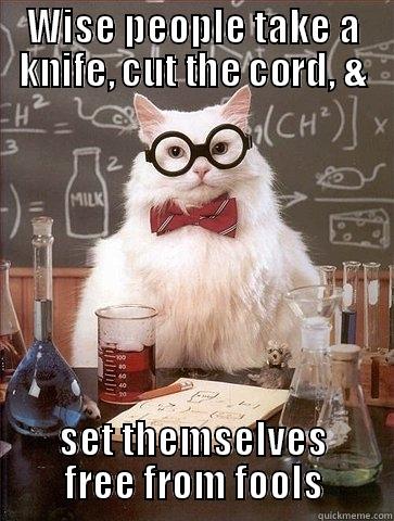 WISE PEOPLE TAKE A KNIFE, CUT THE CORD, & SET THEMSELVES FREE FROM FOOLS Chemistry Cat