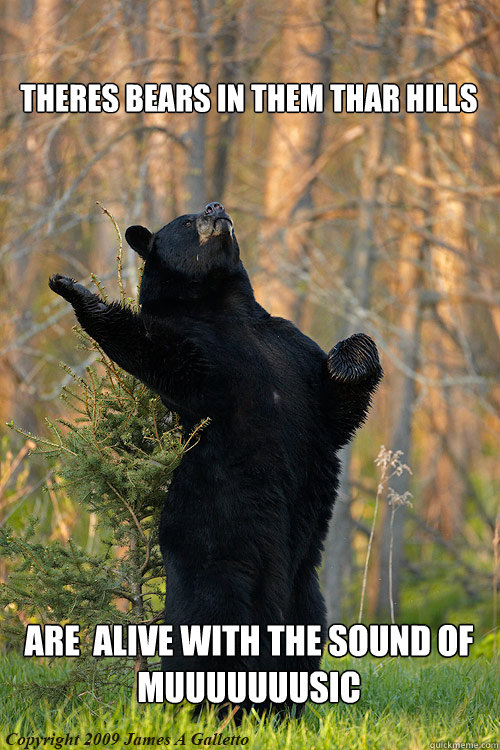 Theres Bears in them Thar Hills
 Are  alive with the sound of muuuuuuusic  Bearfabulous