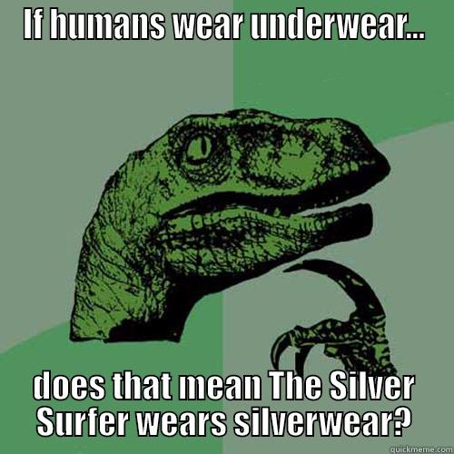 IF HUMANS WEAR UNDERWEAR... DOES THAT MEAN THE SILVER SURFER WEARS SILVERWEAR? Philosoraptor