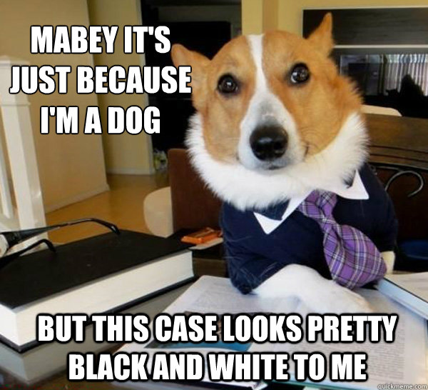 Mabey it's just because i'm a dog but this case looks pretty black and white to me  Lawyer Dog