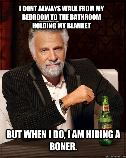 i dont always walk from my bedroom to the bathroom holding my blanket but when i do, i am hiding a boner.   The Most Interesting Man In The World