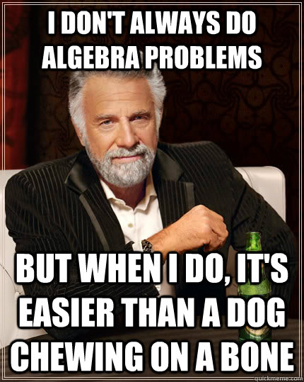 I don't always do algebra problems but when i do, it's easier than a dog chewing on a bone  The Most Interesting Man In The World