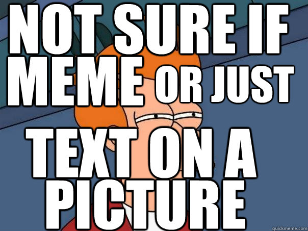 NOT sure if MEME OR just  text on a picture  Futurama Fry