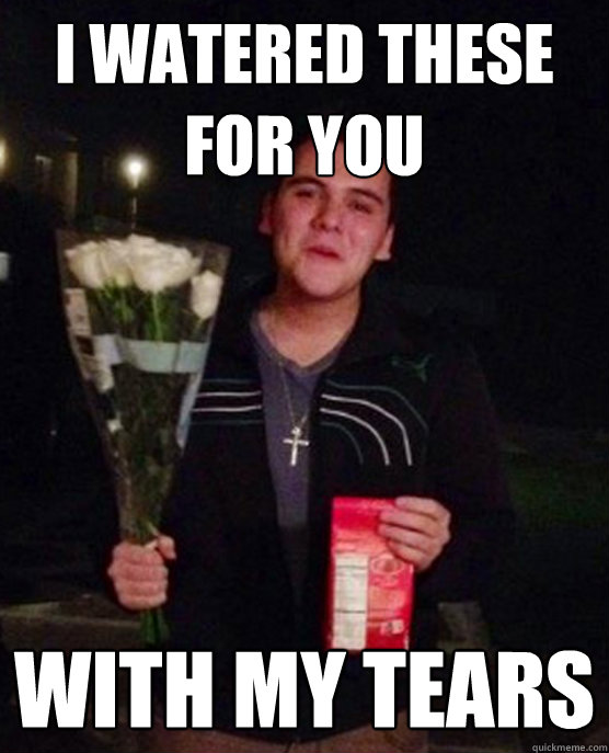 I watered these for you with my tears  Friendzone Johnny