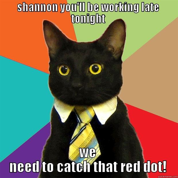 SHANNON YOU'LL BE WORKING LATE TONIGHT WE NEED TO CATCH THAT RED DOT! Business Cat