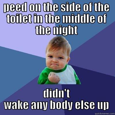 PEED ON THE SIDE OF THE TOILET IN THE MIDDLE OF THE NIGHT DIDN'T WAKE ANY BODY ELSE UP Success Kid