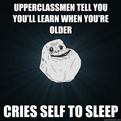 Upperclassmen tell you you'll learn when you're older cries self to sleep  Forever Alone