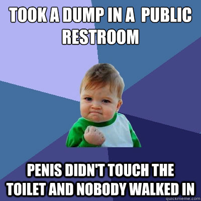 Took a dump in a  public restroom penis didn't touch the toilet and nobody walked in - Took a dump in a  public restroom penis didn't touch the toilet and nobody walked in  Success Kid