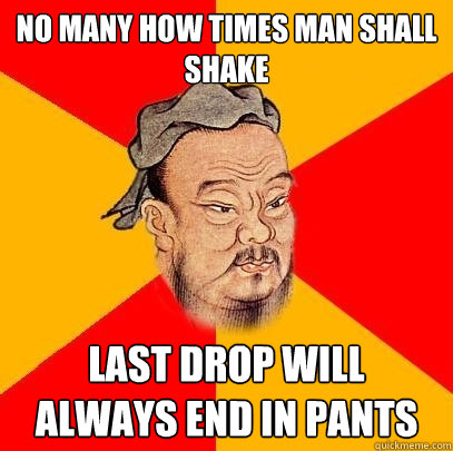 No many how times man shall shake  Last drop will always end in pants - No many how times man shall shake  Last drop will always end in pants  Confucius says