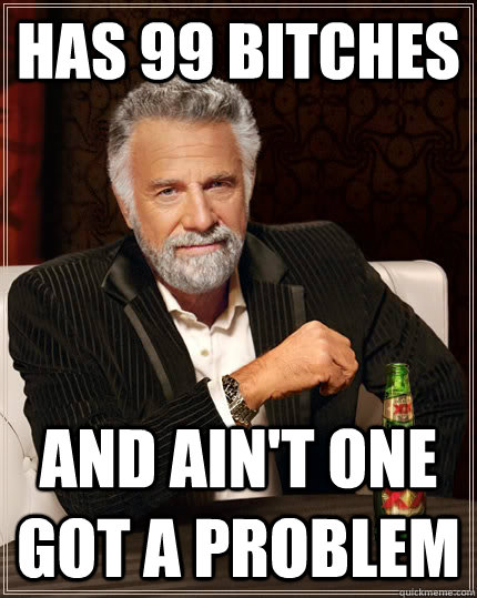 has 99 bitches and ain't one got a problem  The Most Interesting Man In The World