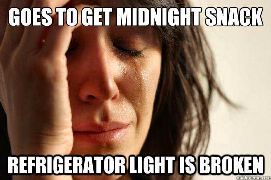 Goes to get midnight snack Refrigerator light is broken  First World Problems