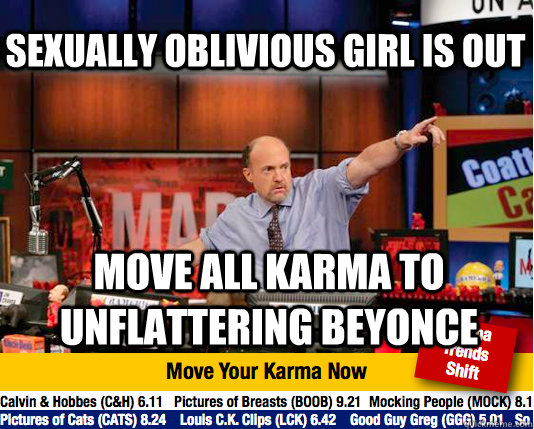 Sexually Oblivious girl is out Move all karma to Unflattering Beyonce  Mad Karma with Jim Cramer