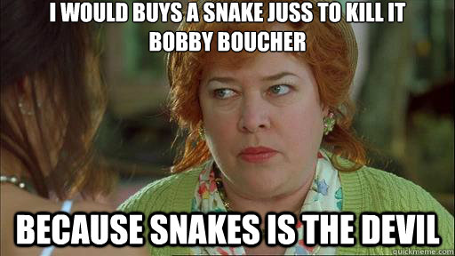 I would buys a snake juss to kill it 
bobby boucher because snakes is the devil  Waterboy Devil Mom