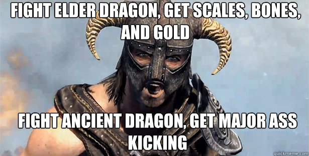 Fight Elder Dragon, get scales, bones, and gold Fight Ancient Dragon, get major ass kicking  skyrim