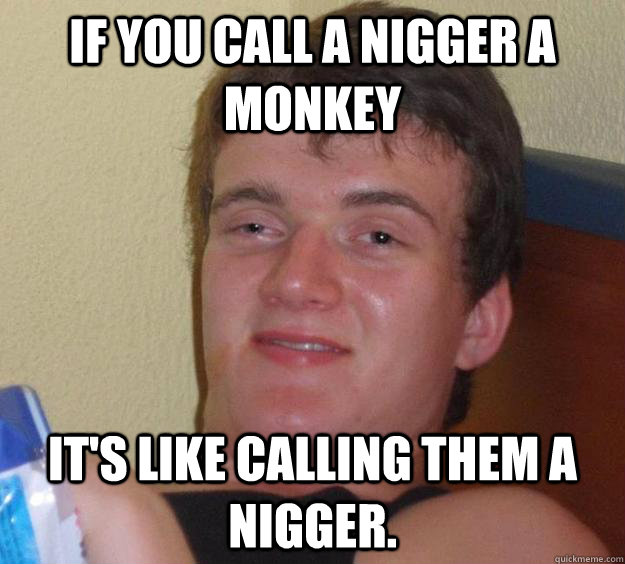 If you call a nigger a monkey It's like calling them a nigger.  10 Guy