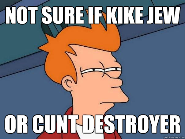 Not sure if kike jew Or cunt destroyer  Futurama Fry