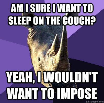 Am I sure I want to sleep on the couch? Yeah, I wouldn't want to impose  Sexually Oblivious Rhino