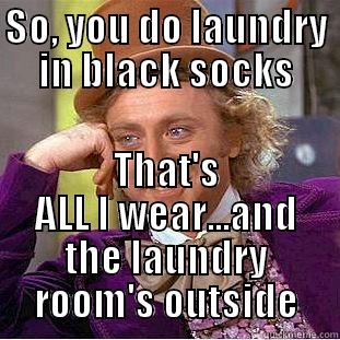 Doing Laundry - SO, YOU DO LAUNDRY IN BLACK SOCKS THAT'S ALL I WEAR...AND THE LAUNDRY ROOM'S OUTSIDE Condescending Wonka