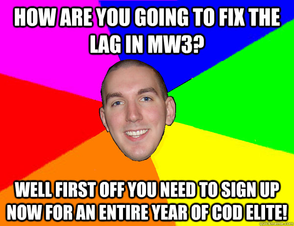 How are you going to fix the lag in MW3? Well first off you need to sign up now for an entire year of CoD Elite!  