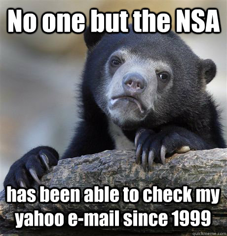 No one but the NSA has been able to check my yahoo e-mail since 1999  Confession Bear