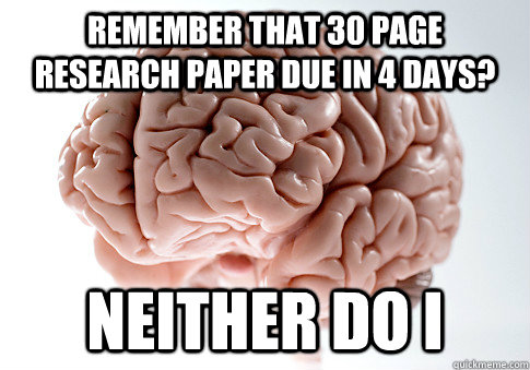 Remember that 30 page research paper due in 4 days? Neither do i  Scumbag Brain