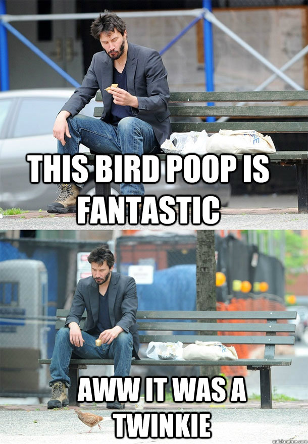 This bird poop is fantastic Aww it was a twinkie  - This bird poop is fantastic Aww it was a twinkie   Sad Keanu