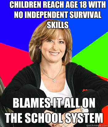 Children reach age 18 with no independent survival skills blames it all on the school system  Sheltering Suburban Mom