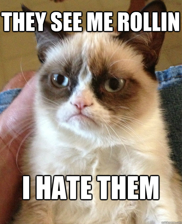 they see me rollin i hate them  Grumpy Cat