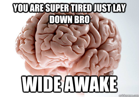 you are super tired just lay down bro wide awake  Scumbag Brain