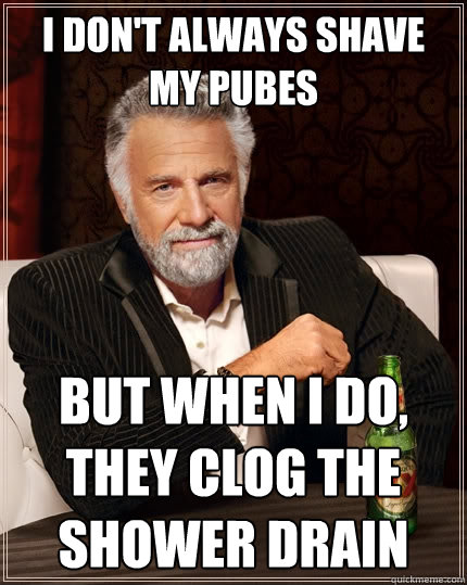 I don't always shave my pubes But when I do, they clog the shower drain  The Most Interesting Man In The World