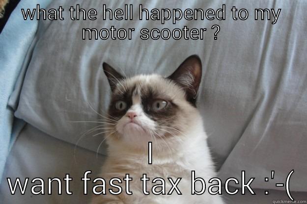 WHAT THE HELL HAPPENED TO MY MOTOR SCOOTER ? I WANT FAST TAX BACK :'-( Grumpy Cat