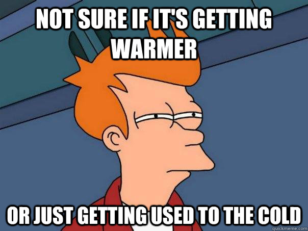 Not sure if it's getting warmer Or just getting used to the cold - Not sure if it's getting warmer Or just getting used to the cold  Futurama Fry