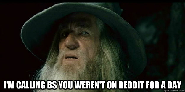 I'm calling bs you weren't on reddit for a day - I'm calling bs you weren't on reddit for a day  I have no memory Gandalf