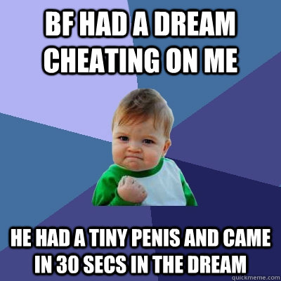 bf had a dream cheating on me he had a tiny penis and came in 30 secs in the dream  Success Kid