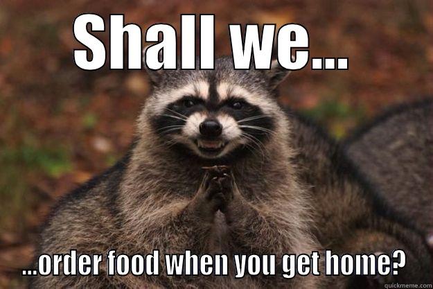 shall we raccoon  - SHALL WE... ...ORDER FOOD WHEN YOU GET HOME? Evil Plotting Raccoon